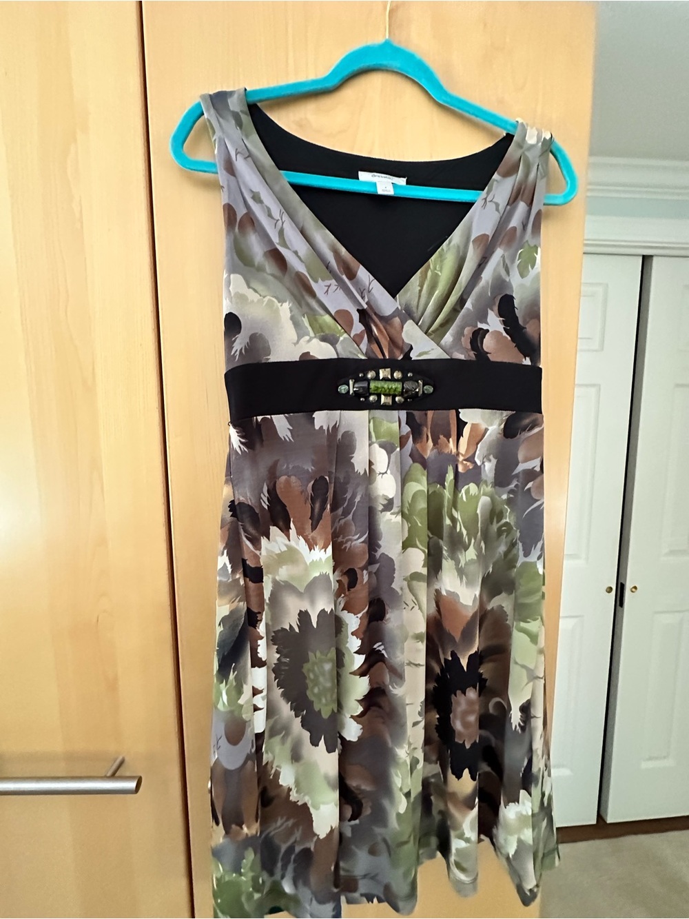Floral V-Neck Dress with Embellished Waist